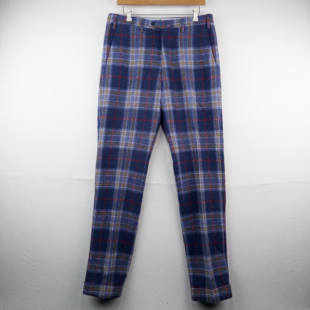 Valentini Bergdorf Goodman Blue Tartan Plaid Wool Trousers Men's 30x33 Pants 50